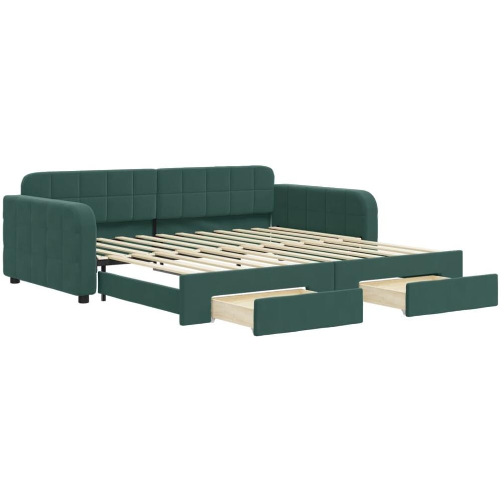 Divano Letto Estraibile Cassetti Verde Scuro 100x200cm Velluto - Foto 1