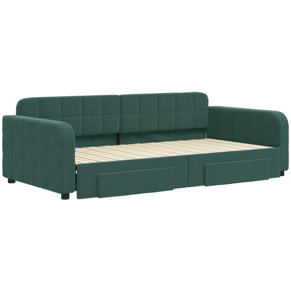 Divano Letto Estraibile Cassetti Verde Scuro 100x200cm Velluto - Foto 2