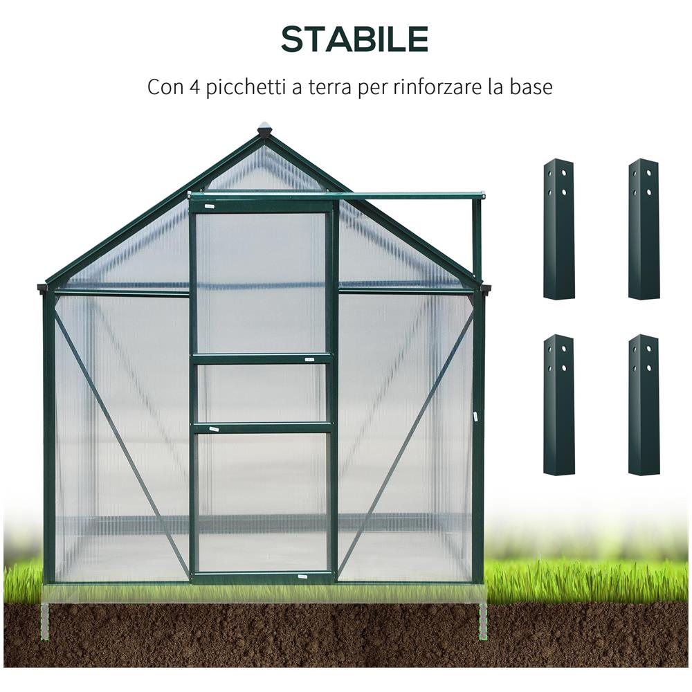 Serra da Giardino in Policarbonato Anti UV con Finestra e Porta Scorrevole, 190x252x201cm - Foto 6