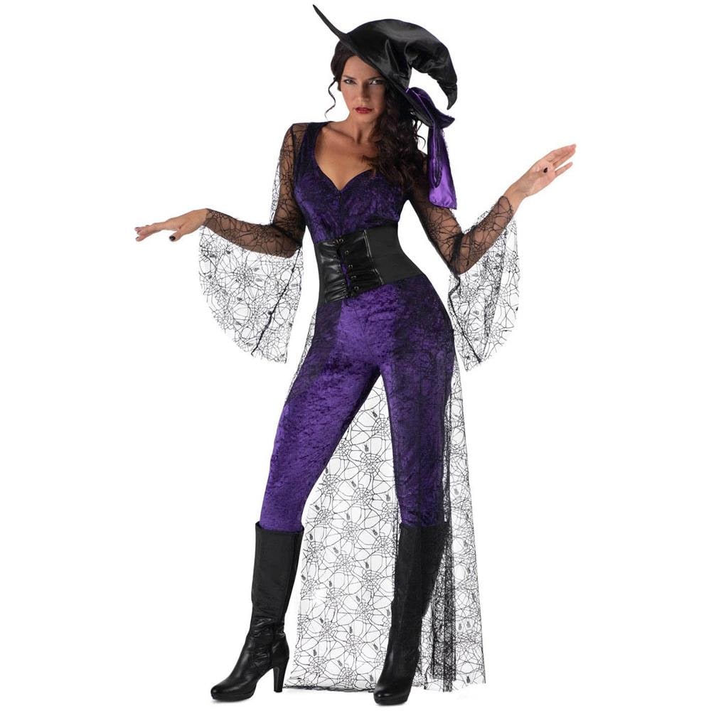 Costume da strega con il Cappello Viola della Coven, Top con Trena, Corpetto e Calzamaglia Taglia M - Foto 1