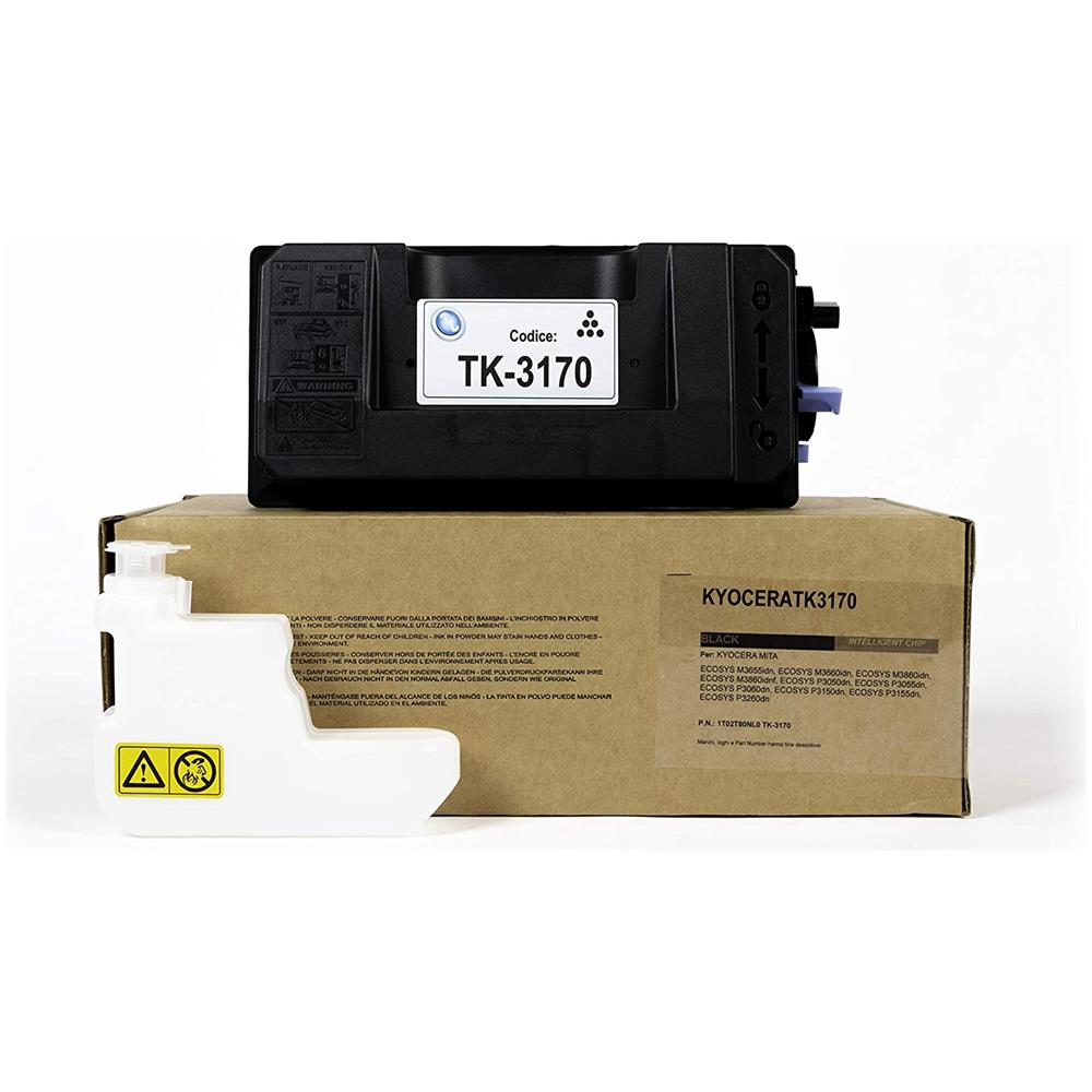 TONER COMPATIBILE - Kyocera Tk-3170 Nero 1t02t80nl0 Per Ecosys P3050dn, P3055dn, P3060dn, Ecosys M3655idn, M3660idn Fornito Di Intelligent Chip Capacità 15500 Copie Made In Italy - Foto 2