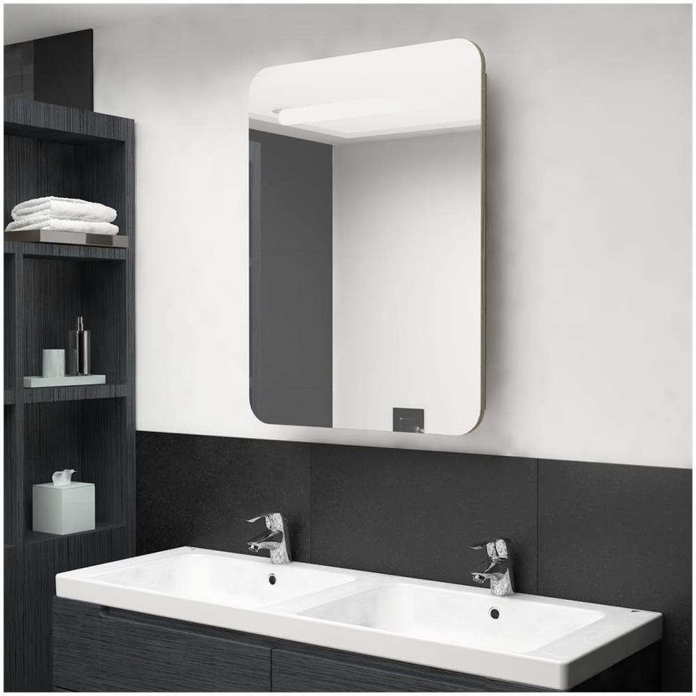 Armadietto Bagno con Specchio e LED Rovere 60x11x80 cm - Foto 1