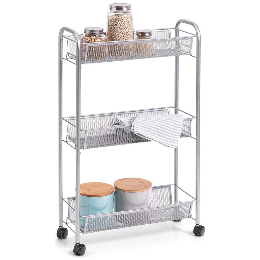 Organizer Mobile Multifunzionale Per Cucina O Bagno, 3 Ripiani In Rete, 4 Ruote, Materiale Metallico, Marca - Foto 2