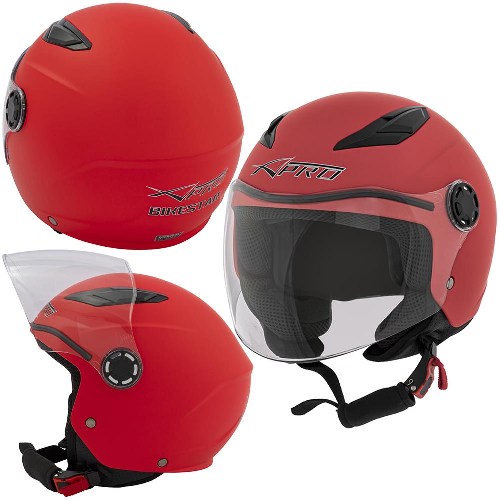 Casco Scooter Moto Bambino Ragazzo Protettivo Certificato Ece 22-05 Rosso S - Foto 1