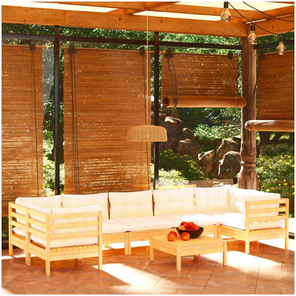 Set Divani Da Giardino 8 Pz Con Cuscini Crema In Massello Di Pino - Foto 1