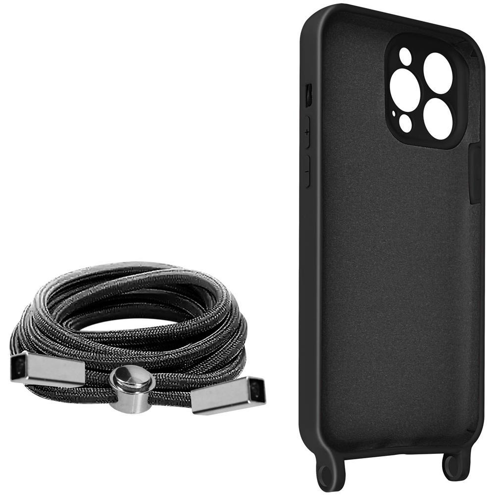 Cover Semirigida Per Iphone 13 Pro Max Cordino Nylon Intrecciato 80 Cm Nera - Foto 2