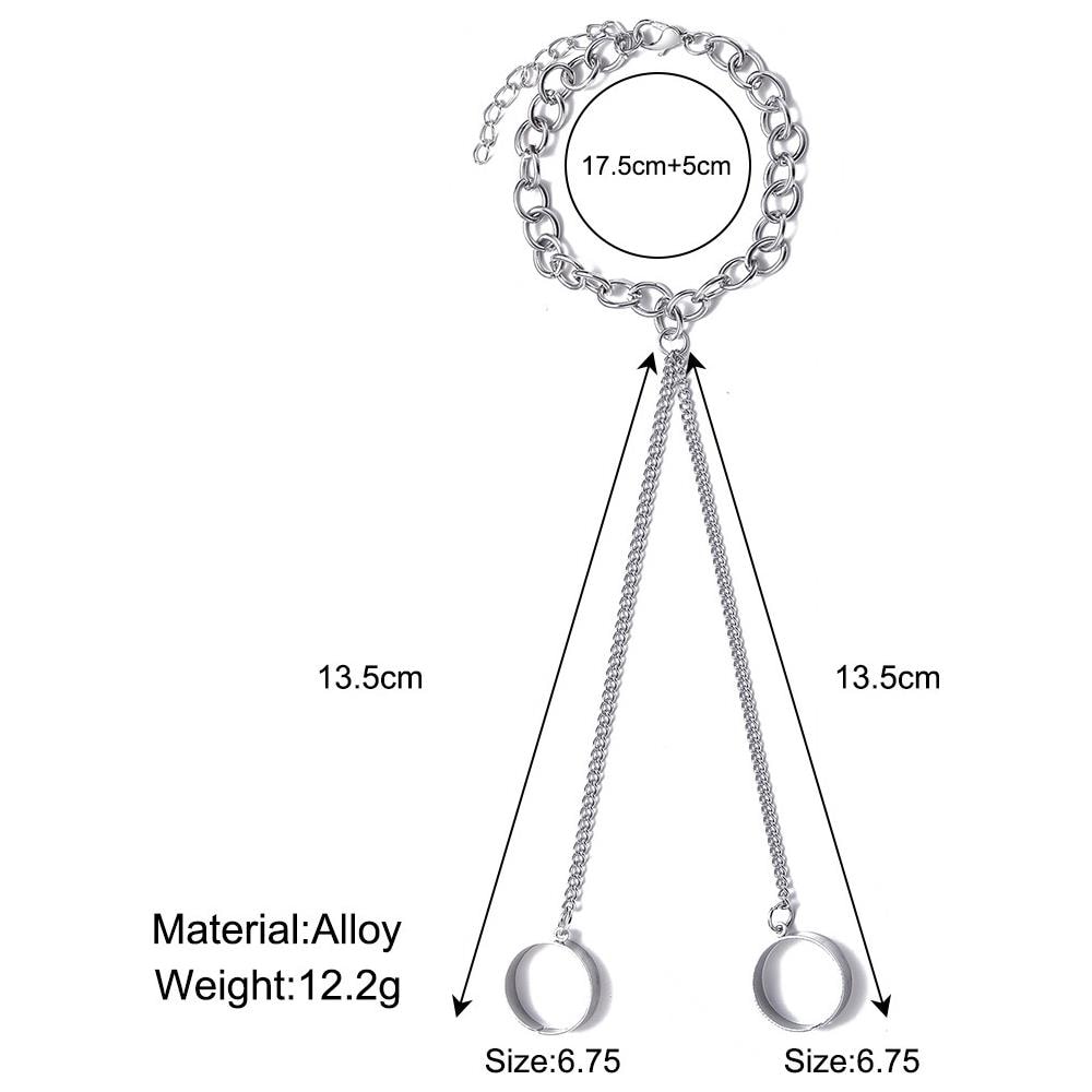 Elegante Braccialetto Ad Anello Con Due Anelli: Gioielli Alla Moda E Alla Moda Per Le Donne Silver - Foto 2