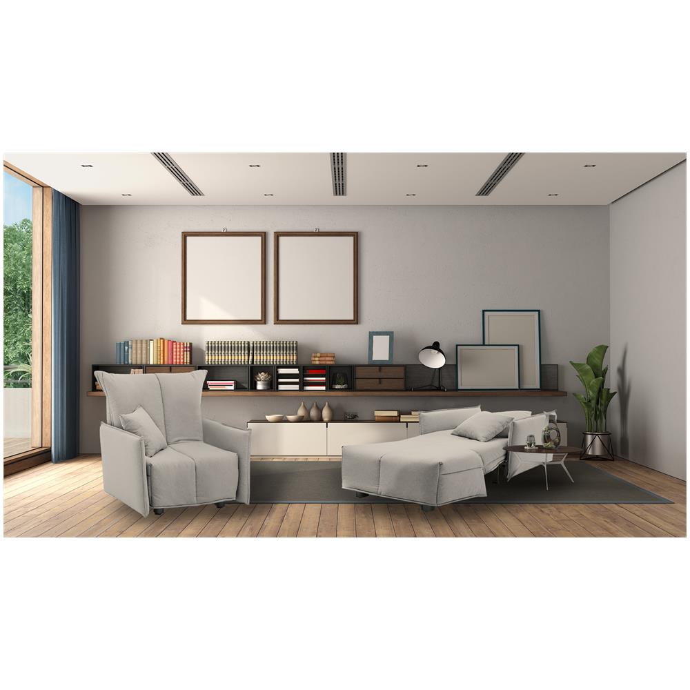 Divano Letto Almerinda, Divano Singolo, 100% Made In Italy, Poltrona Soggiorno Con Apertura A Carrello, In Tessuto Imbottito, Con Braccioli Standard, Cm 110x90h85, Beige - Foto 1