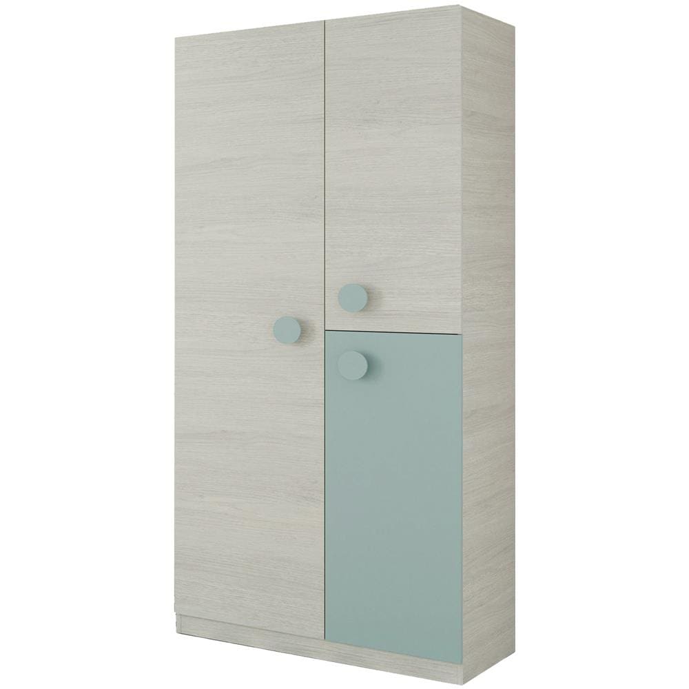 Guardaroba Manchester, Armadio Per Cameretta, Mobile A 3 Ante E 3 Ripiani Con Barra Appendiabiti, 90x52h200 Cm, Grigio E Verde Acqua - Foto 2