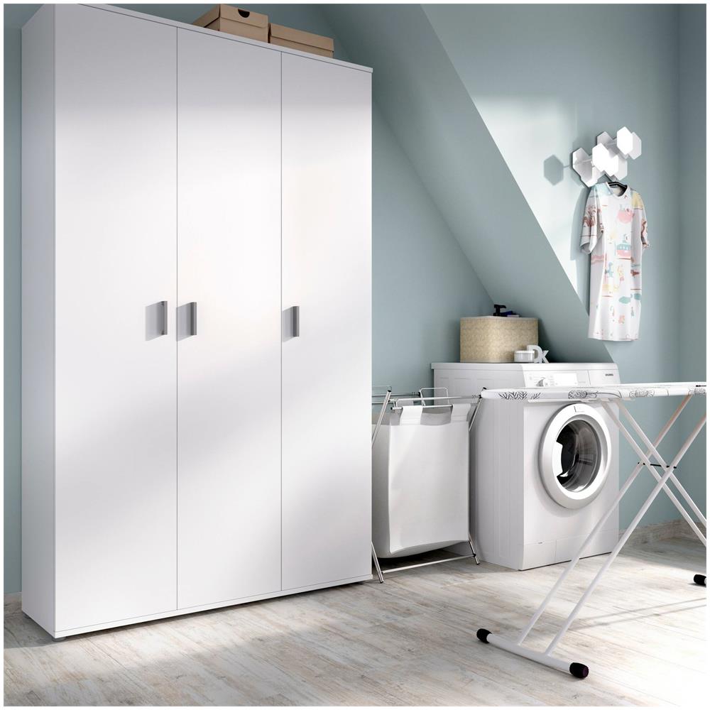 Armadio Multiuso Sillano, Mobile Multifunzione Portascope, Guardaroba A 3 Ante, 116x35h190 Cm, Bianco - Foto 1