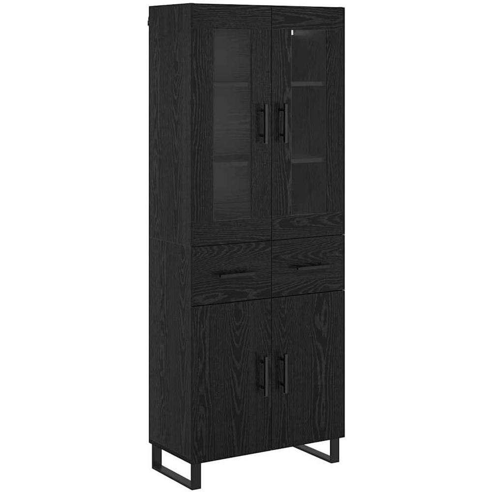 Credenza 2 pcs Rovere Nero Legno Stratificato e Vetro - Foto 1