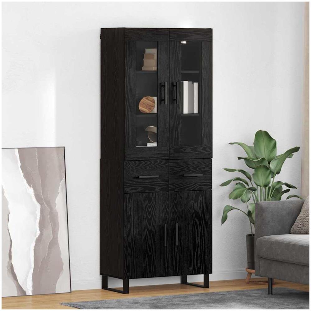 Credenza 2 pcs Rovere Nero Legno Stratificato e Vetro - Foto 2