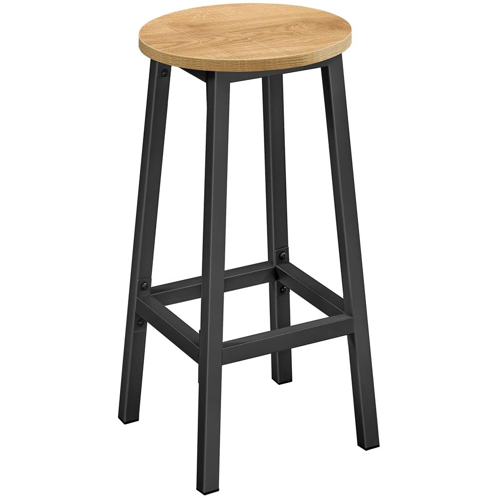 Sgabello da bar da cucina - Elegante sgabello rotondo in rovere con gambe nere - Foto 1