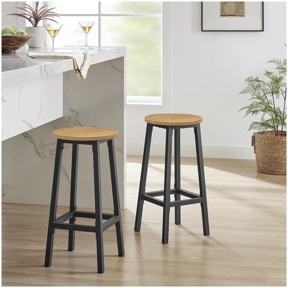 Sgabello da bar da cucina - Elegante sgabello rotondo in rovere con gambe nere - Foto 2