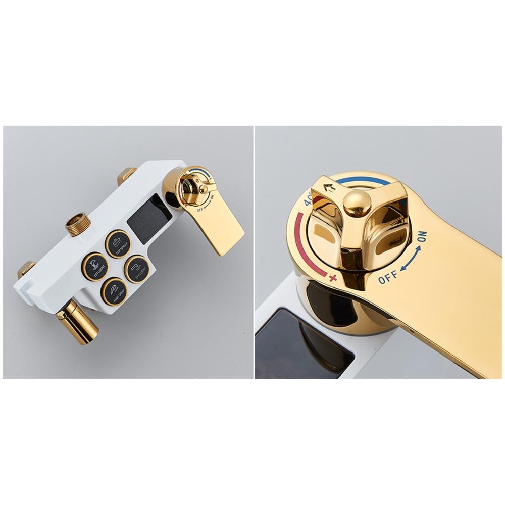 Colonna doccia, Blackswan, tipo M141, modello regolabile bianco /oro, con termostato, bocca girevole, doccia ad alta pressione e display digitale, misura 110 cm - Foto 4