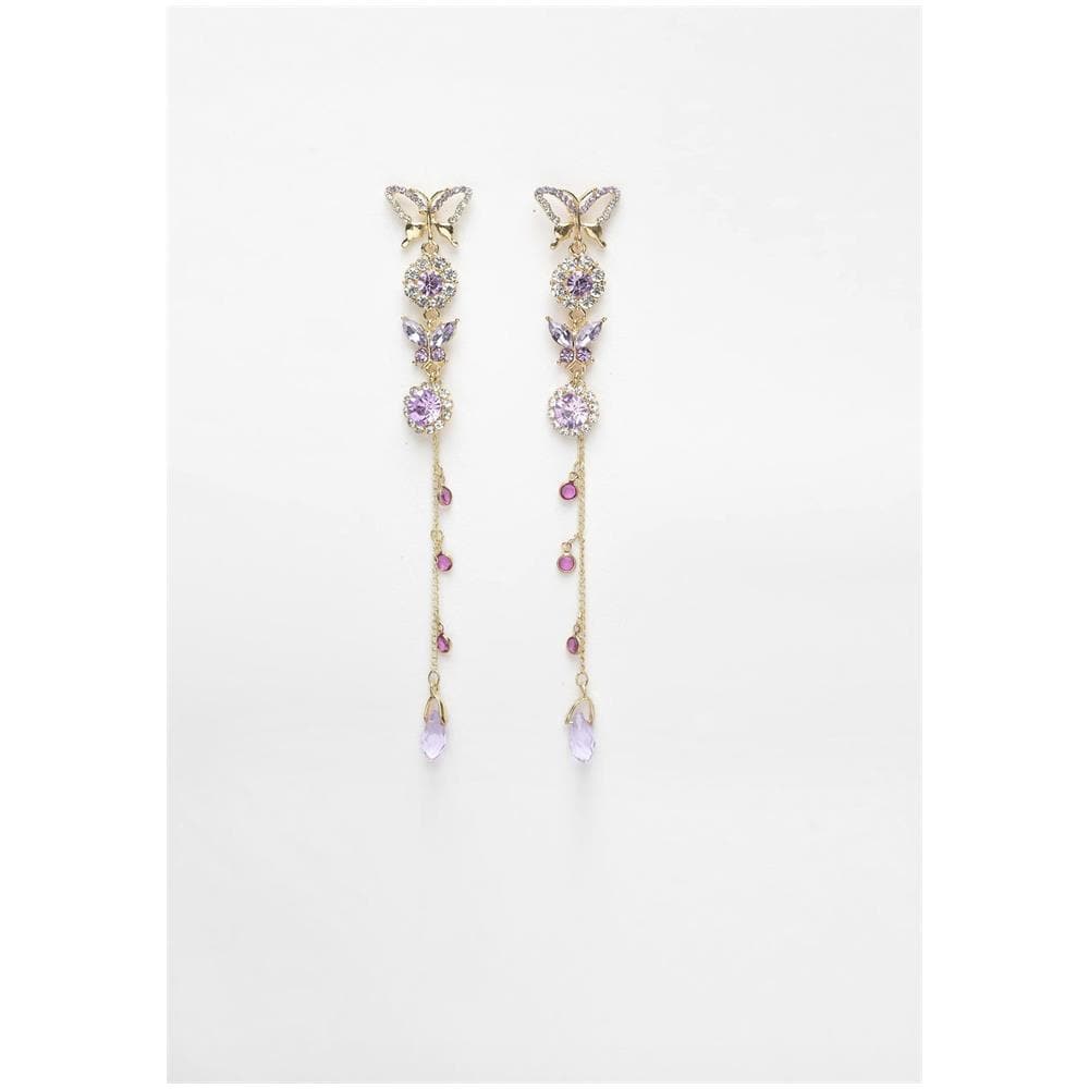 Orecchini Pendenti Lunghi a Farfalla Viola con Cristalli - Foto 1