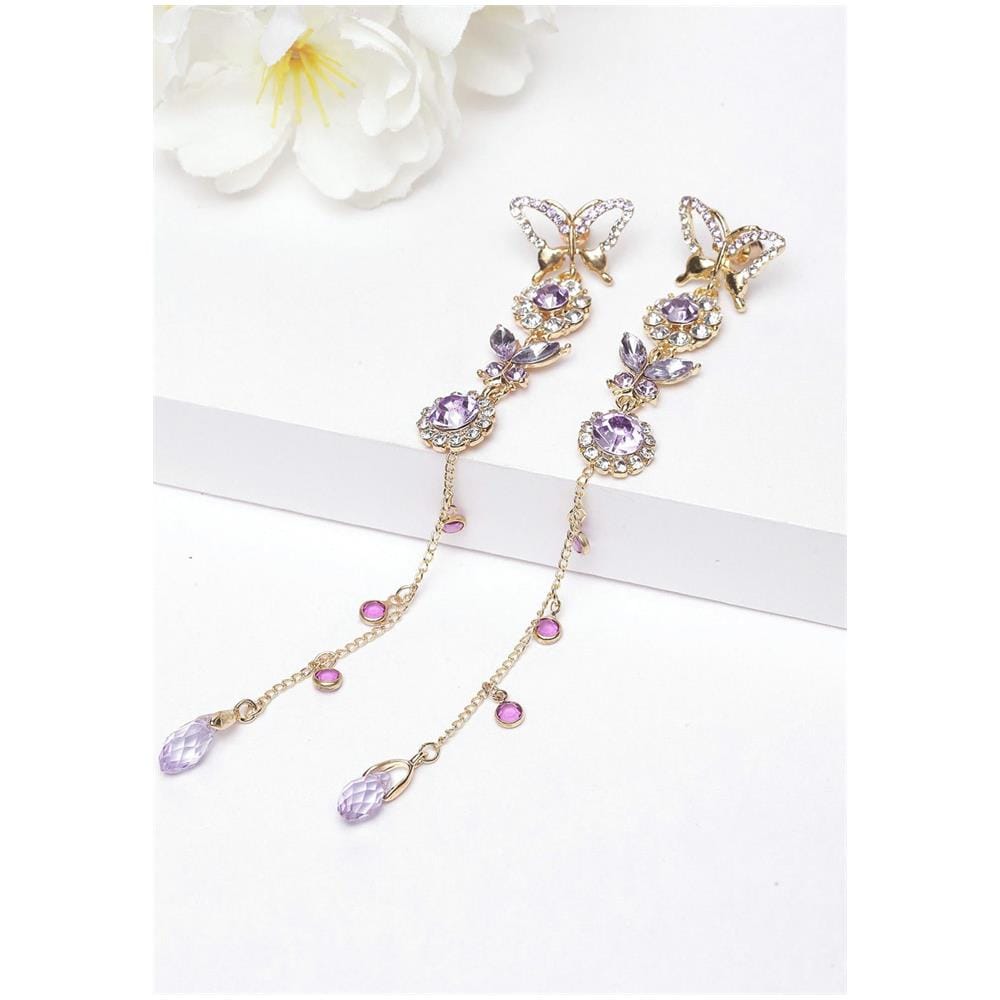 Orecchini Pendenti Lunghi a Farfalla Viola con Cristalli - Foto 2