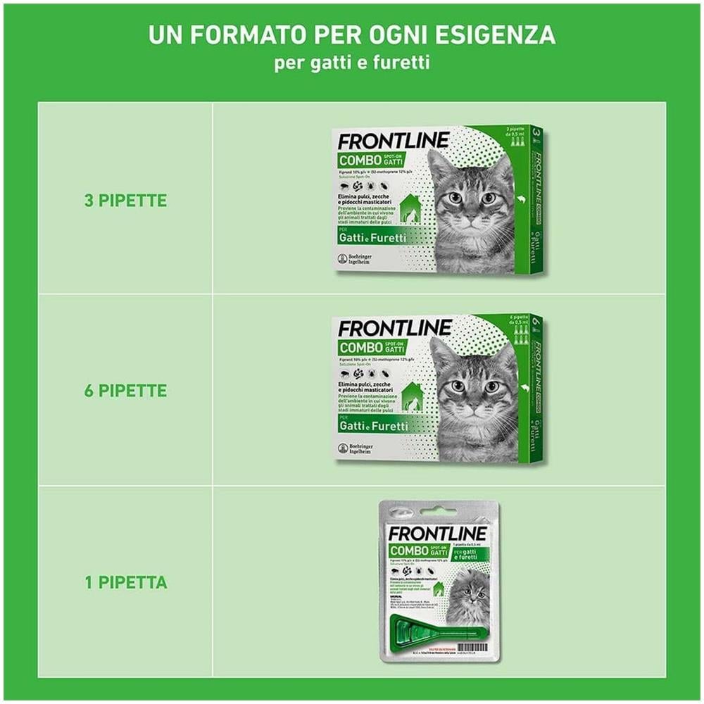 Frontline Combo Gatti x6 Pipette, Antiparassitario per Gatti, Gattini e Furetti, Contro Pulci, Zecche, Uova, Larve e Pidocchi - Foto 3