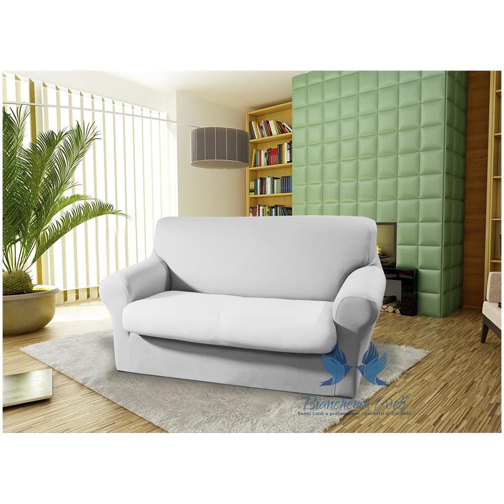Copridivano-copripoltrona Antimacchia Elasticizzato Tinta Unita Vari Colori Modello Magic 3 Posti Bianco - Foto 2