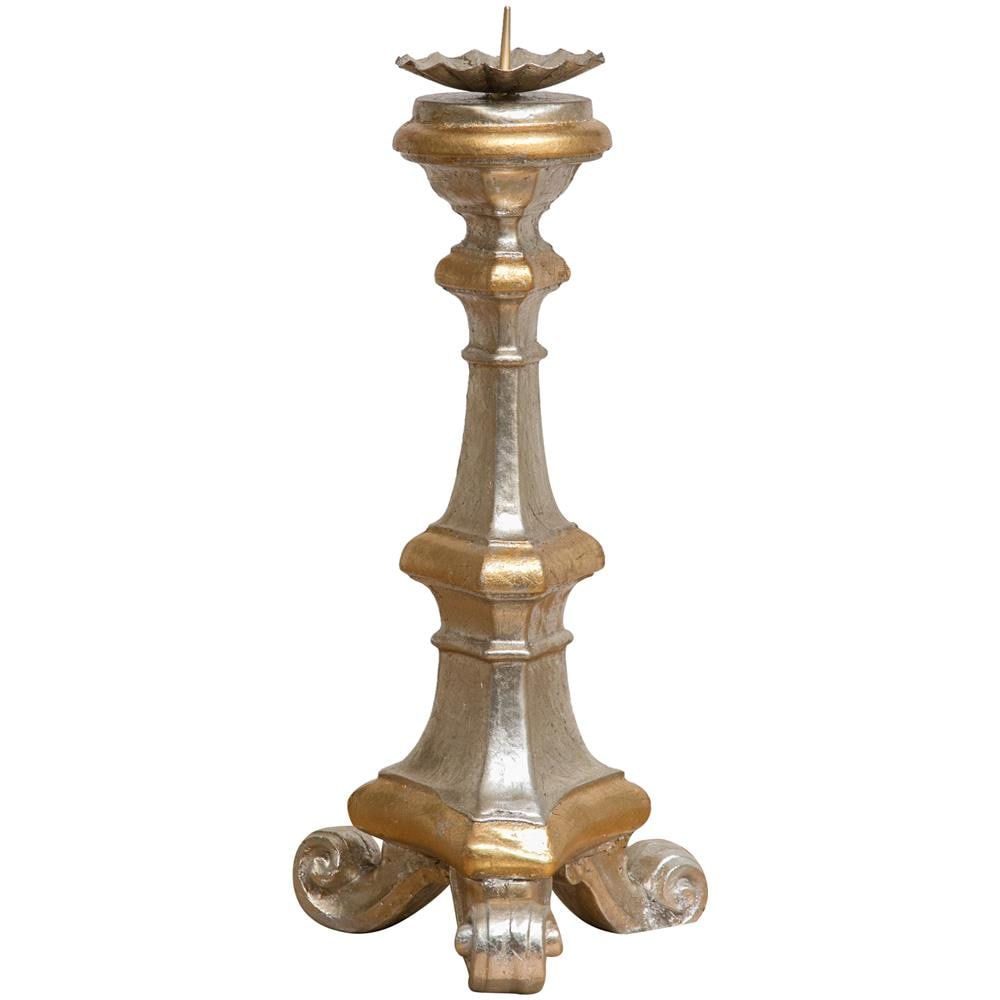 Candeliere In Legno Finitura Foglia Argento E Oro L19xpr19xh40 Cm Made In Italy - Foto 1