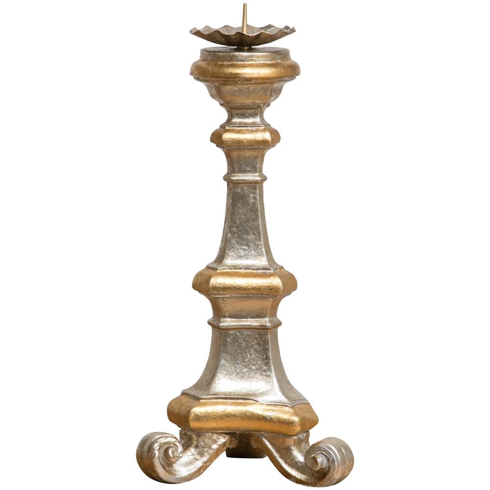 Candeliere In Legno Finitura Foglia Argento E Oro L19xpr19xh40 Cm Made In Italy - Foto 2