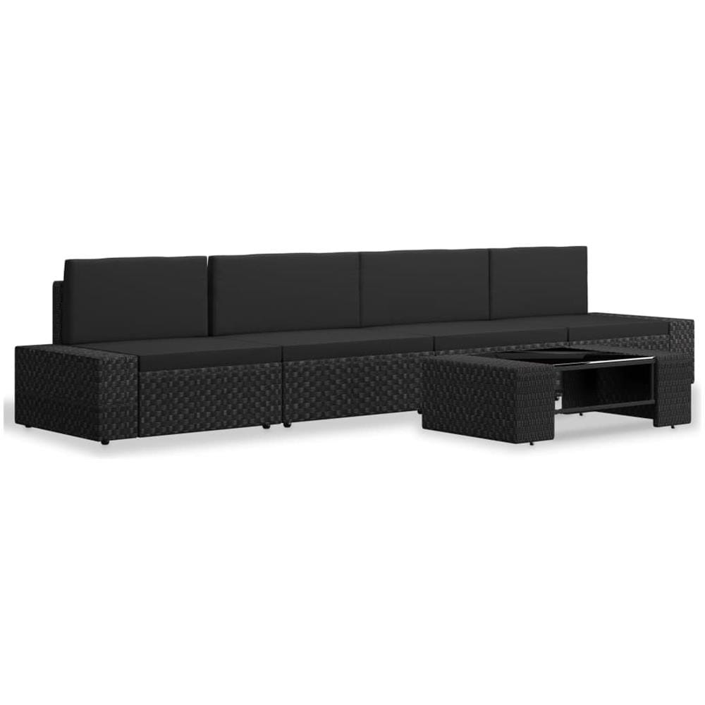 Set Divani Da Giardino 5 Pz In Polyrattan Nero - Foto 2