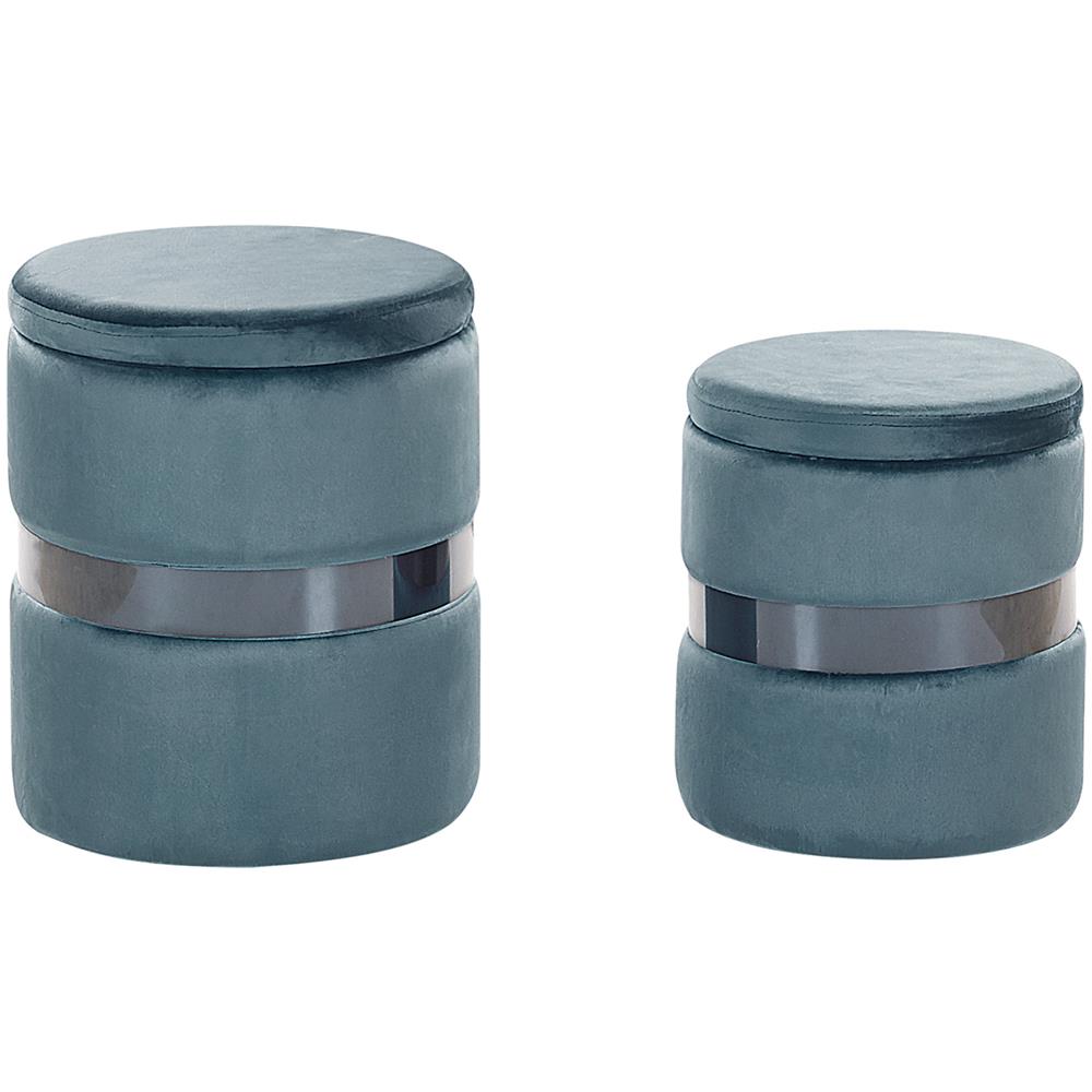 Set Di 2 Pouf Portaoggetti In Velluto Azzurro Doris - Foto 1