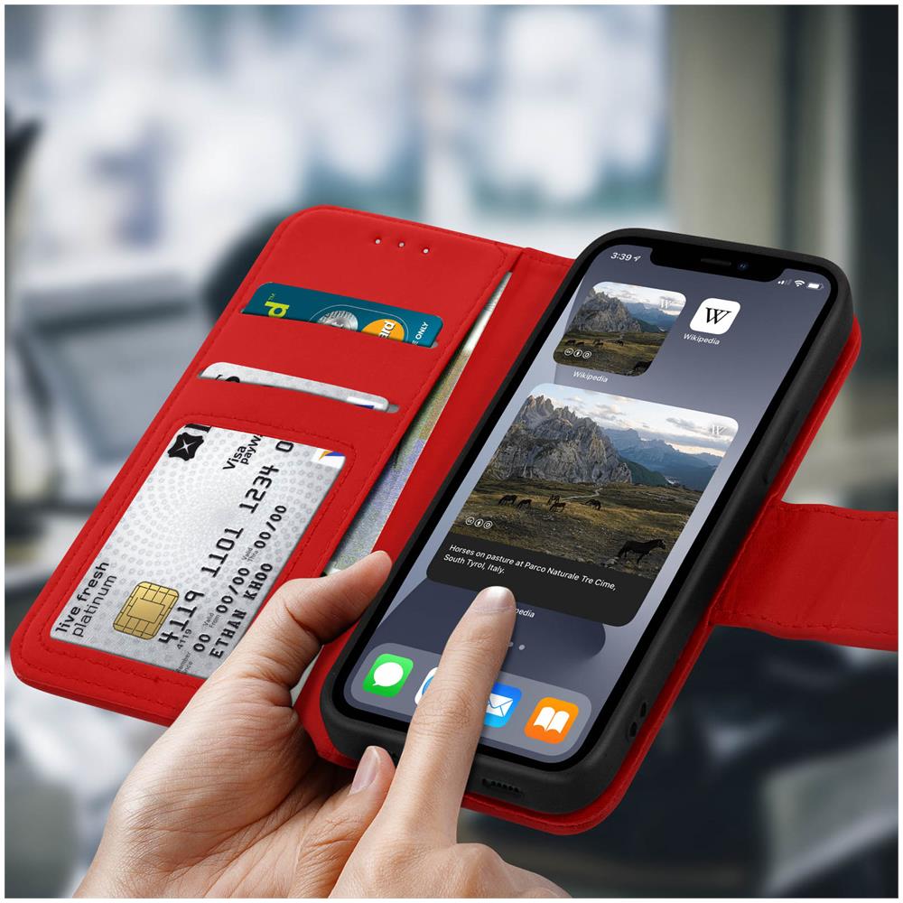 Custodia Iphone 11 Pro Max Porta Carte In Pelle Funzione Stand Premium Rosso - Foto 2