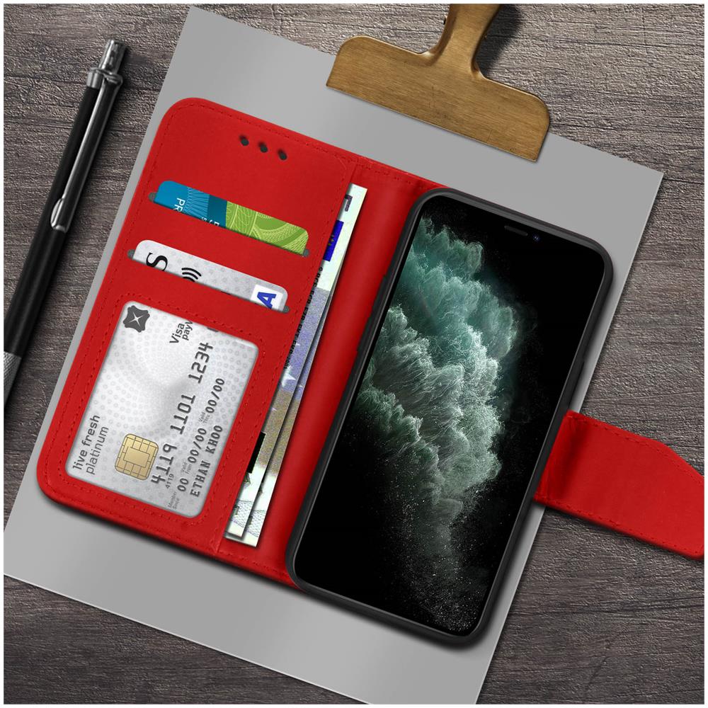 Custodia Iphone 11 Pro Max Porta Carte In Pelle Funzione Stand Premium Rosso - Foto 5