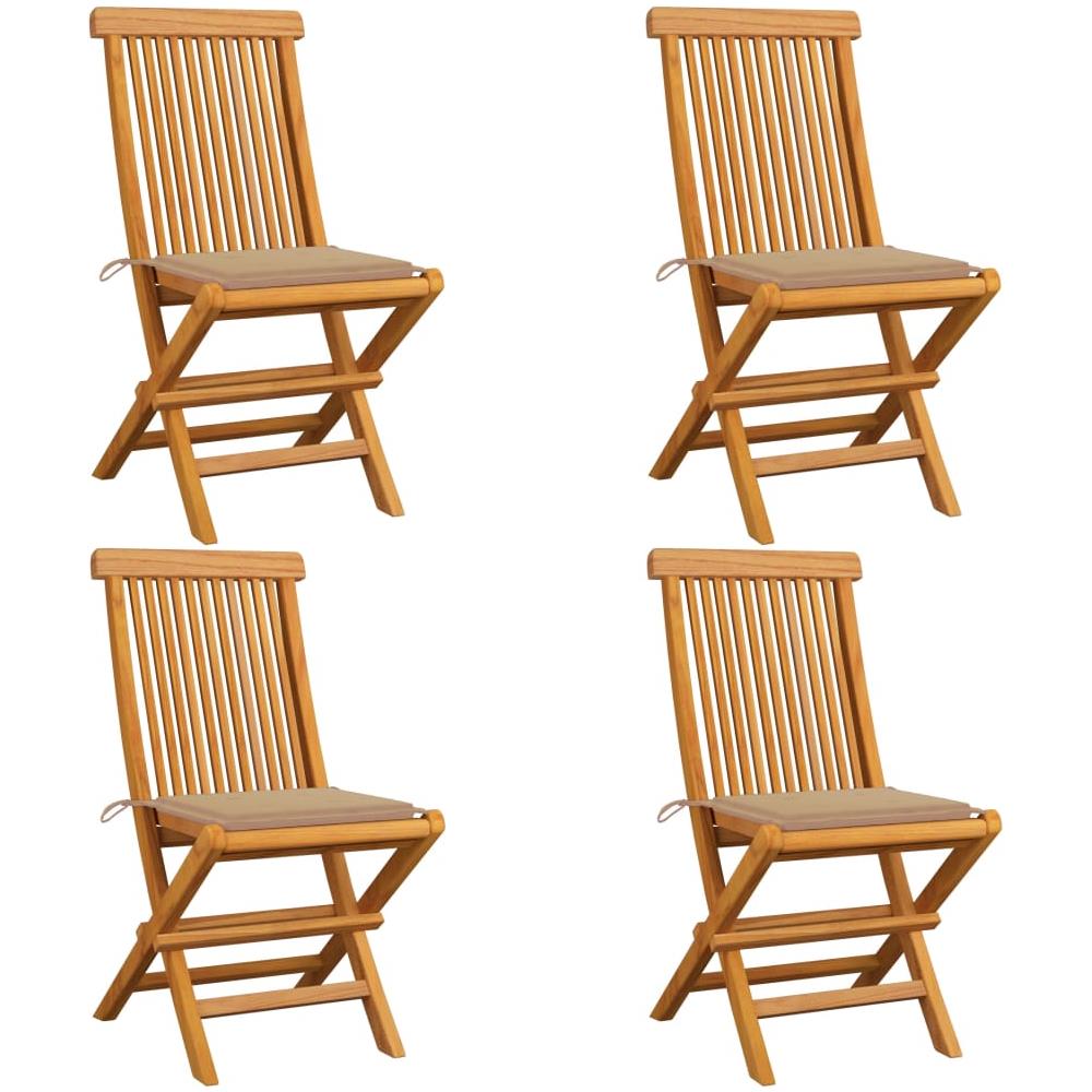 Sedie Da Giardino Con Cuscini Beige 4 Pz Massello Di Teak - Foto 1