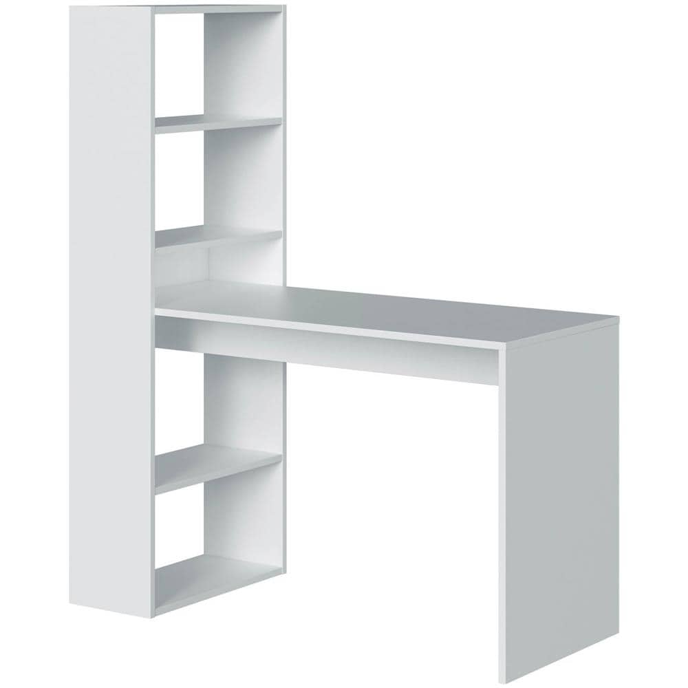 Scrivania Porta Pc Con Libreria Reversibile In Legno Bianco Duplo 120x53x H144 Cm - Foto 2