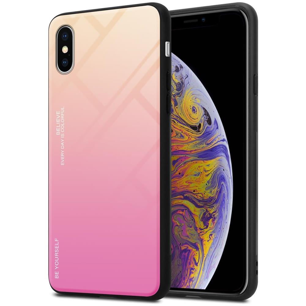 Custodia Compatibile Con Apple Iphone Xs Max In Giallo - Rosa - Coperchio Protettivo Bicolore In Vetro Temperato E Silicone Tpu - Foto 1