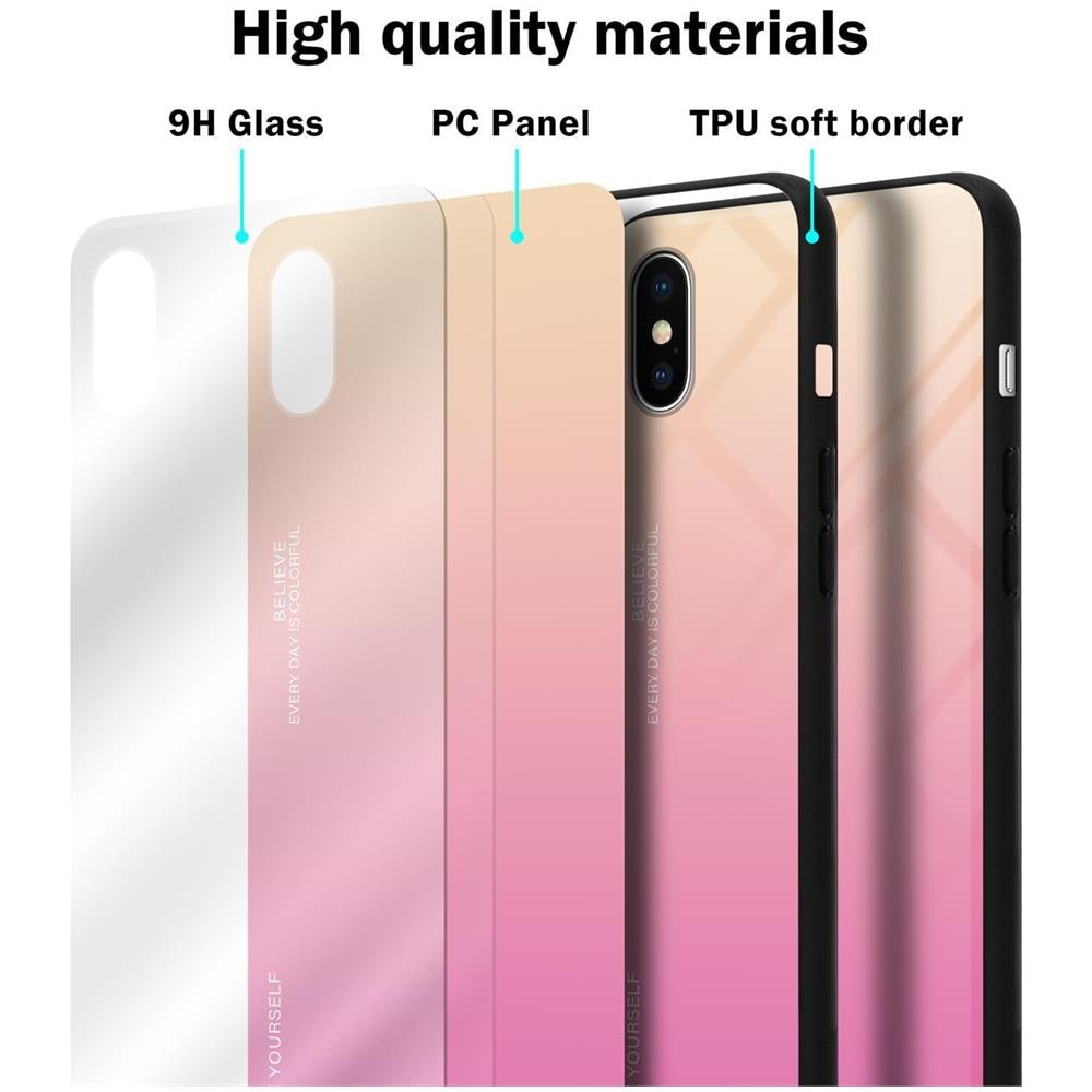 Custodia Compatibile Con Apple Iphone Xs Max In Giallo - Rosa - Coperchio Protettivo Bicolore In Vetro Temperato E Silicone Tpu - Foto 7