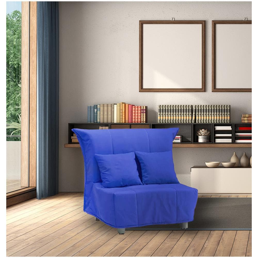 Divano Letto Alma, Divano Singolo, 100% Made In Italy, Poltrona Soggiorno Con Apertura A Carrello, In Tessuto Imbottito, Con Cuscini Inclusi, Cm 85x90h85, Blu - Foto 1