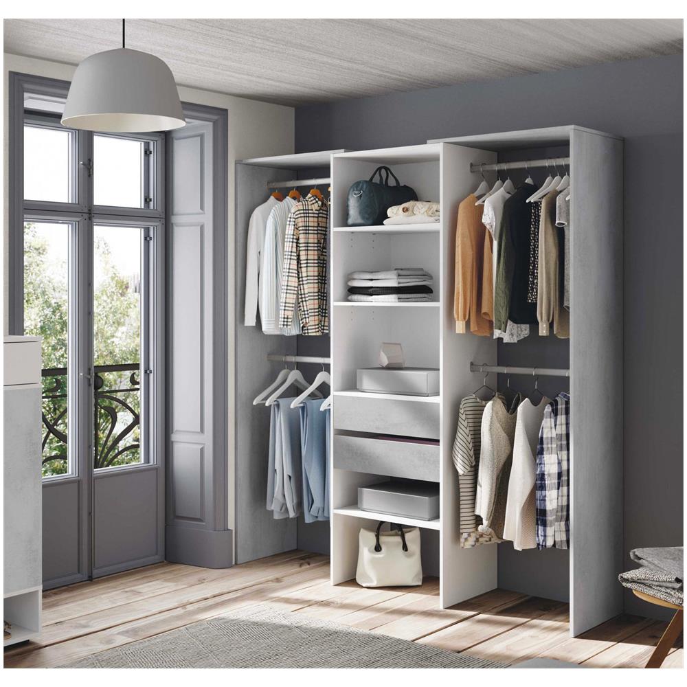 Guardaroba Miramar, Struttura Per Cabina Armadio, Armadio Aperto Senza Ante, Cabina Armadio, 179x50h202 Cm, Bianco E Cemento - Foto 1
