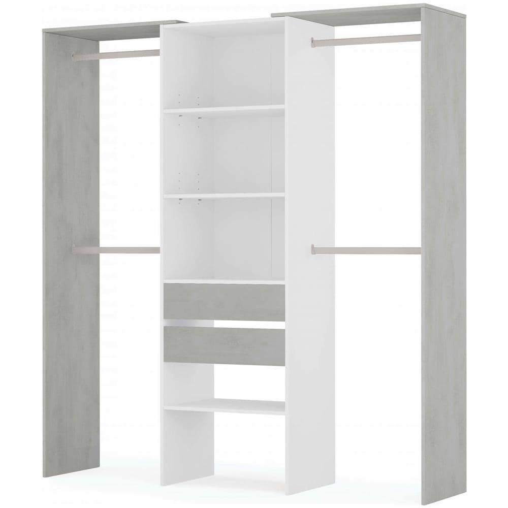 Guardaroba Miramar, Struttura Per Cabina Armadio, Armadio Aperto Senza Ante, Cabina Armadio, 179x50h202 Cm, Bianco E Cemento - Foto 2