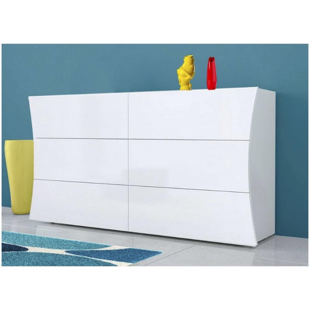 Cassettiera Mauro, Settimanale 6 Cassetti, Comò Per Camera Da Letto, 100% Made In Italy, Bianco Lucido, Cm 155x40h82 - Foto 1