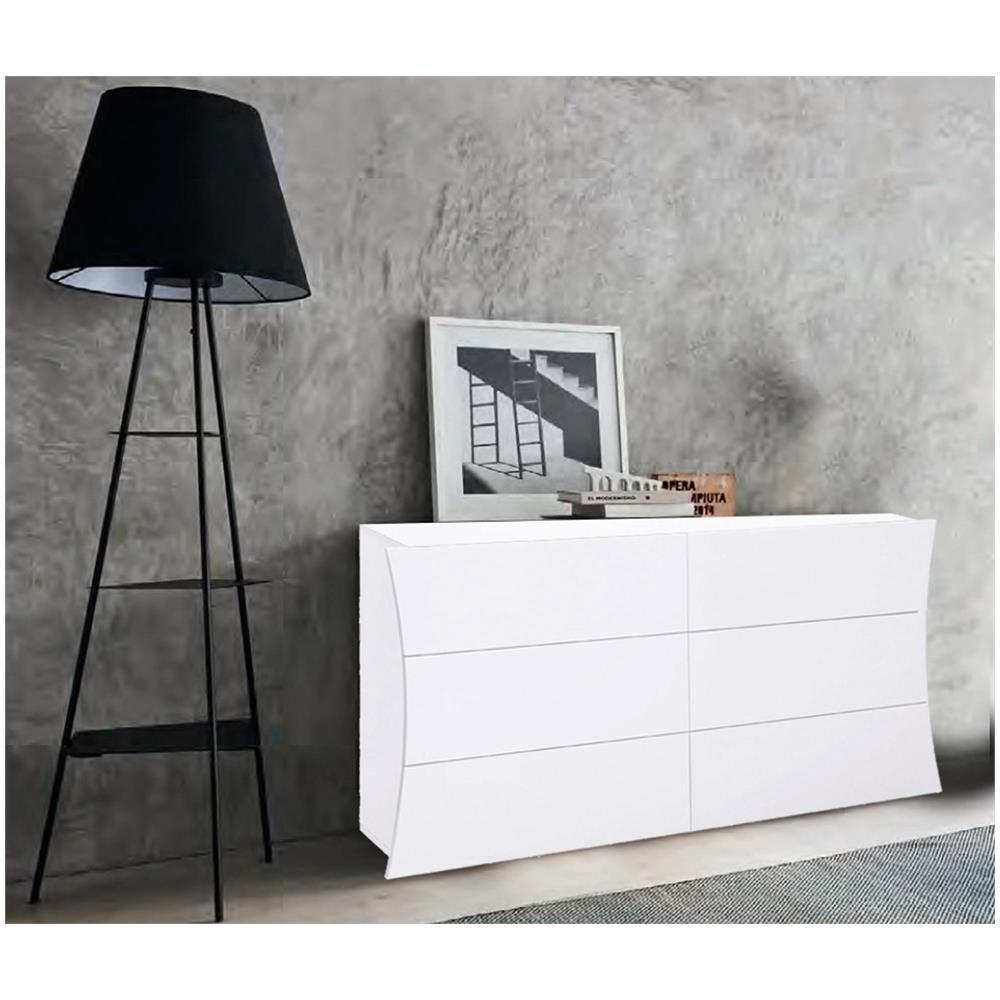Cassettiera Mauro, Settimanale 6 Cassetti, Comò Per Camera Da Letto, 100% Made In Italy, Bianco Lucido, Cm 155x40h82 - Foto 4