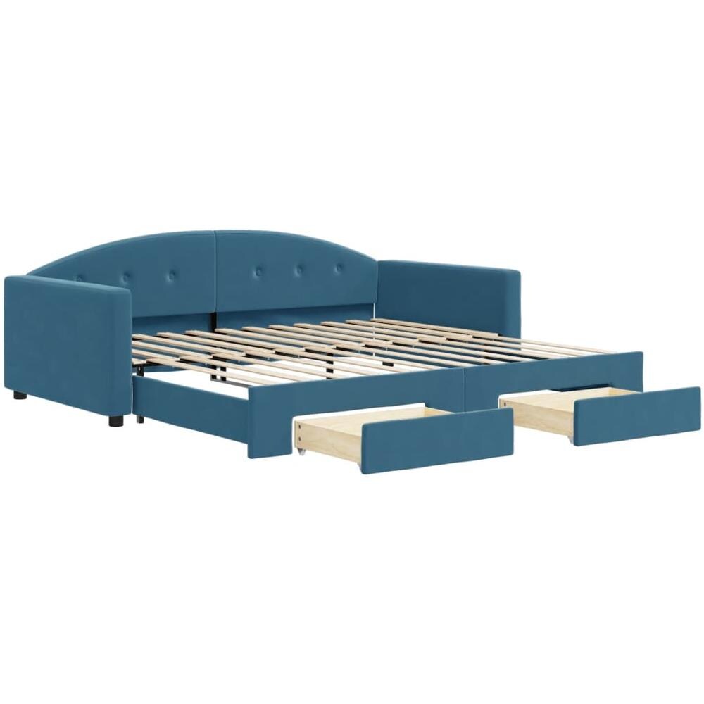 Divano Letto Estraibile Con Cassetti Blu 100x200 Cm In Velluto - Foto 1