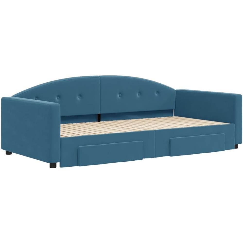 Divano Letto Estraibile Con Cassetti Blu 100x200 Cm In Velluto - Foto 2