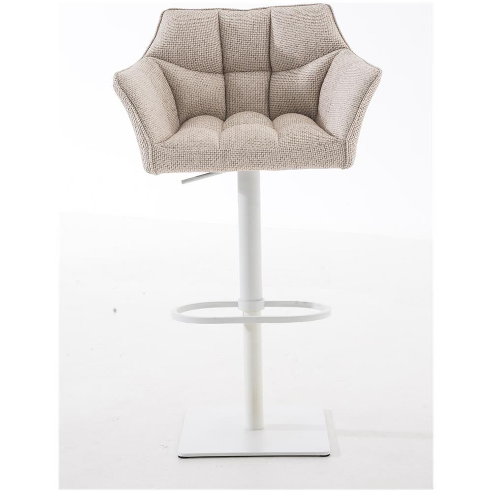 Sgabello Alto Bar Damaso I Sgabello Design Cucina Trapuntato in Tessuto con Braccioli E Schienale Imbottiti l Sedia Sgabello Bar Pub con Poggiapiedi Avorio Bianco - Foto 2