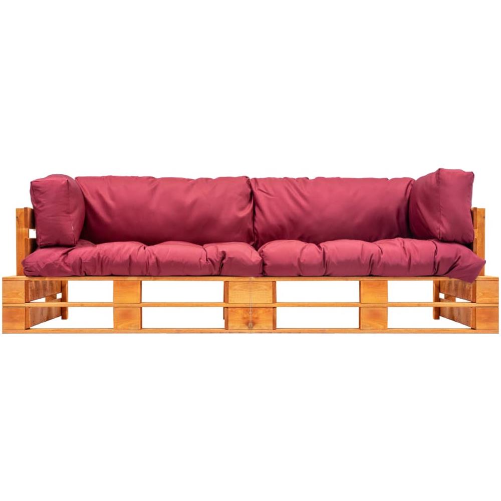 Divani Da Giardino Su Pallet 2 Pz Cuscini Rossi In Legno Pino - Foto 2