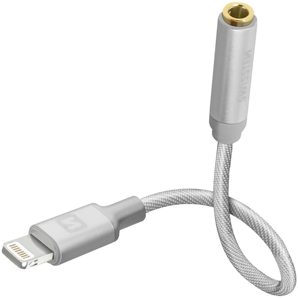 Adattatore Audio Lightning A Jack 3,5 Femmina Intrecciato Nylon Swissten Argento - Foto 2