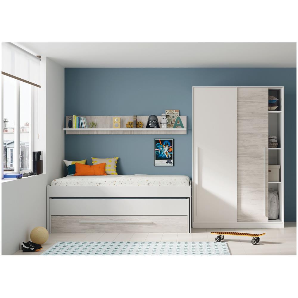 Cameretta Da Bambini Con Letto E Mensola, Colore Bianco, Misure Cm 199 X 65 X 96 - Foto 2