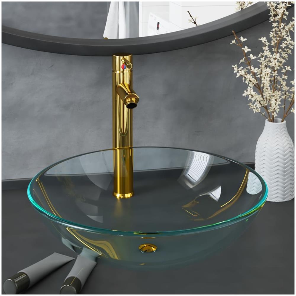 Lavandino con Rubinetto e Piletta a Pressione Vetro Temperato - Foto 1