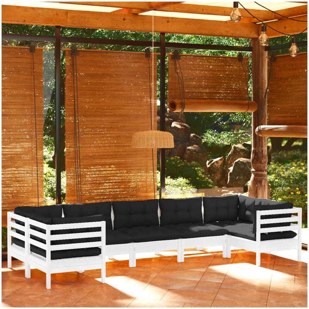 Set Divani Da Giardino 7 Pz Con Cuscini Bianchi Legno Di Pino - Foto 1