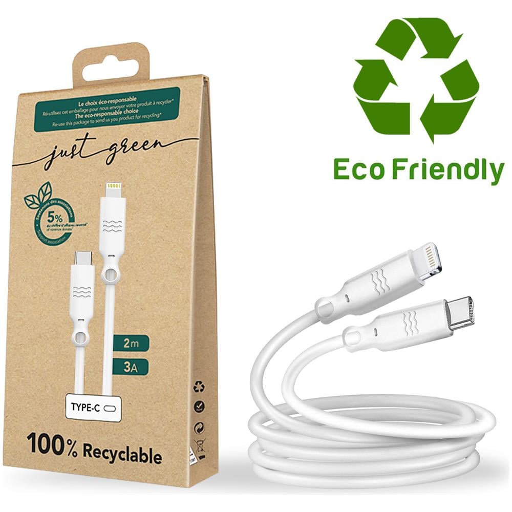 Cavo Riciclabile Da Usb-c A Lightning 2m Potenza 3a Just Green - Bianco - Foto 2