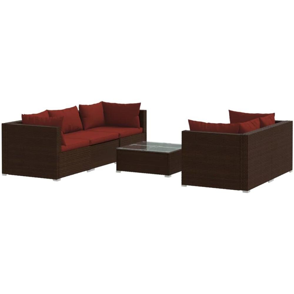 Set Divani Da Giardino 6 Pz Con Cuscini In Polyrattan Marrone - Foto 1
