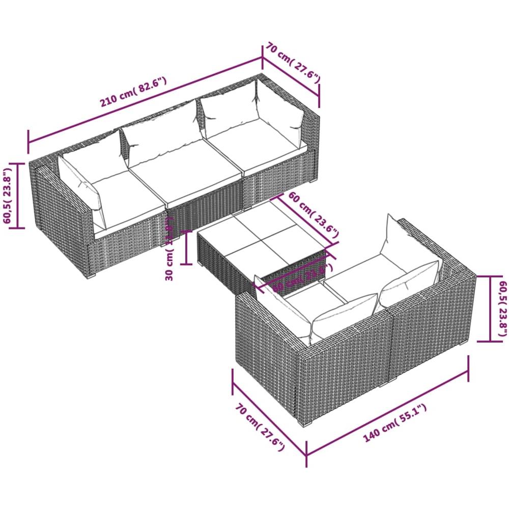 Set Divani Da Giardino 6 Pz Con Cuscini In Polyrattan Marrone - Foto 9