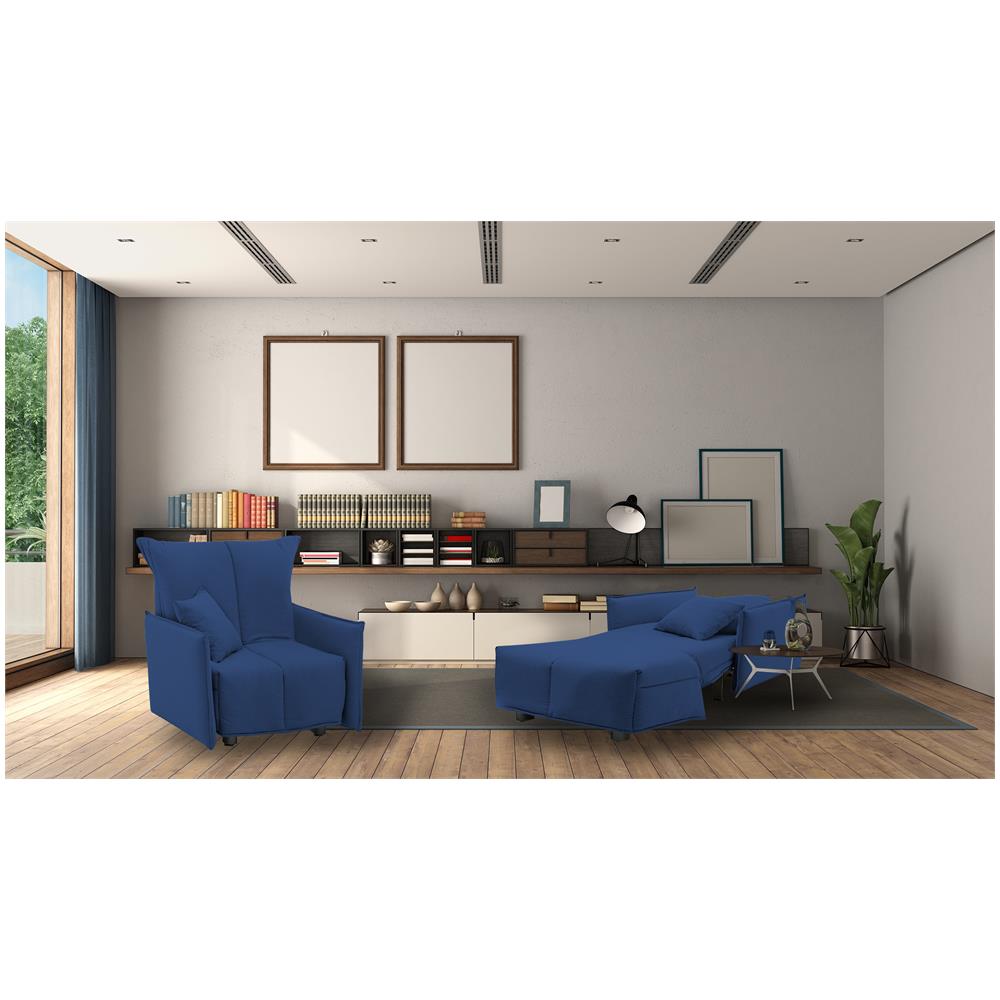 Divano Letto Almerinda, Divano Singolo, 100% Made In Italy, Poltrona Soggiorno Con Apertura A Carrello, In Tessuto Imbottito, Con Braccioli Standard, Cm 110x90h85, Blu - Foto 1
